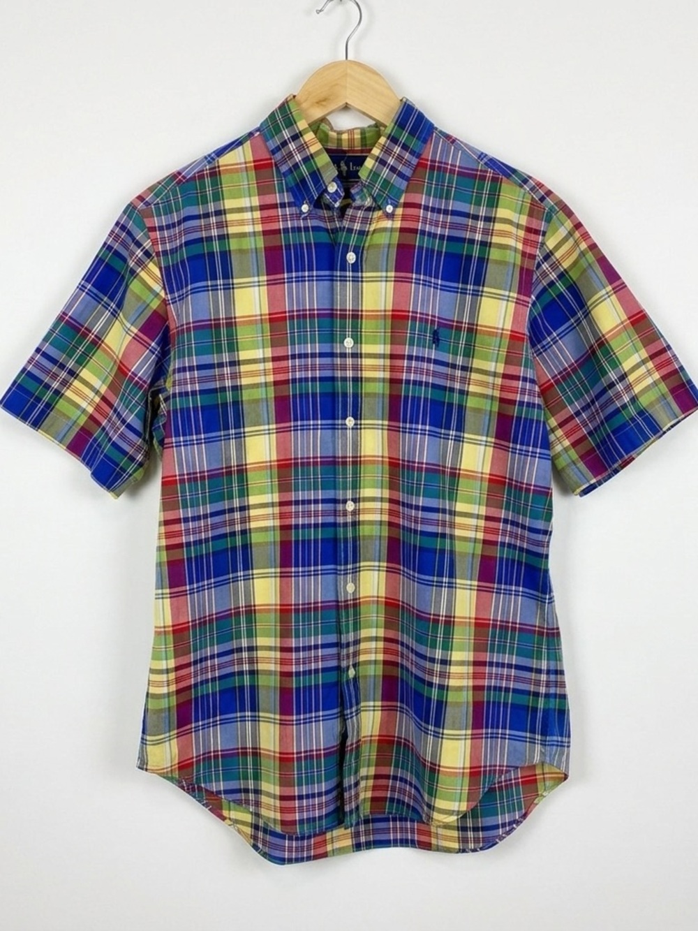 Ralph Lauren Classic Fit Madras Plaid Short Sleeve Button Down Shirt Size Medium